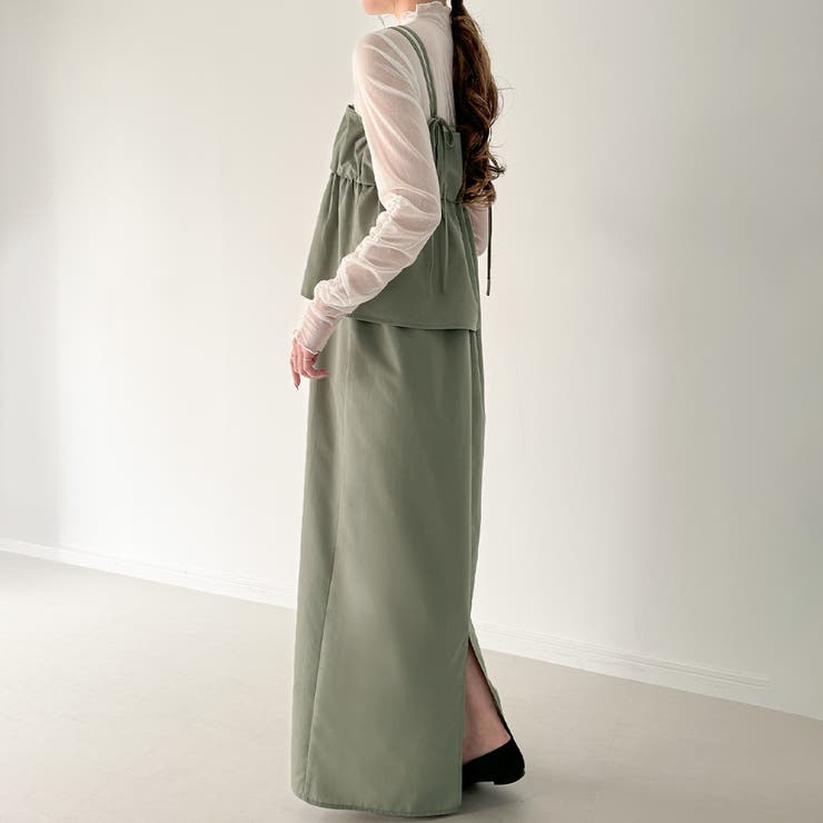 ワンピース ロング ベージュ ダブルストラップ 大人可愛い moment+（モーメントプラス）の「【累計販売枚数4万枚突破