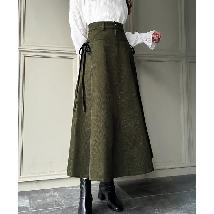 リボン付きコーデュロイタックスカート | JUNOAH | 詳細画像1 