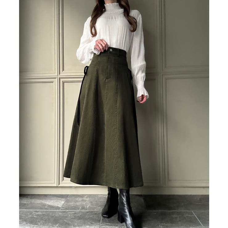 リボン付きコーデュロイタックスカート | JUNOAH | 詳細画像2 