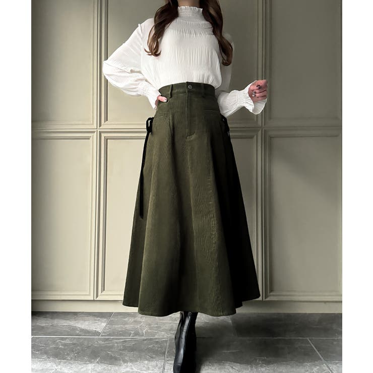 リボン付きコーデュロイタックスカート | JUNOAH | 詳細画像3 