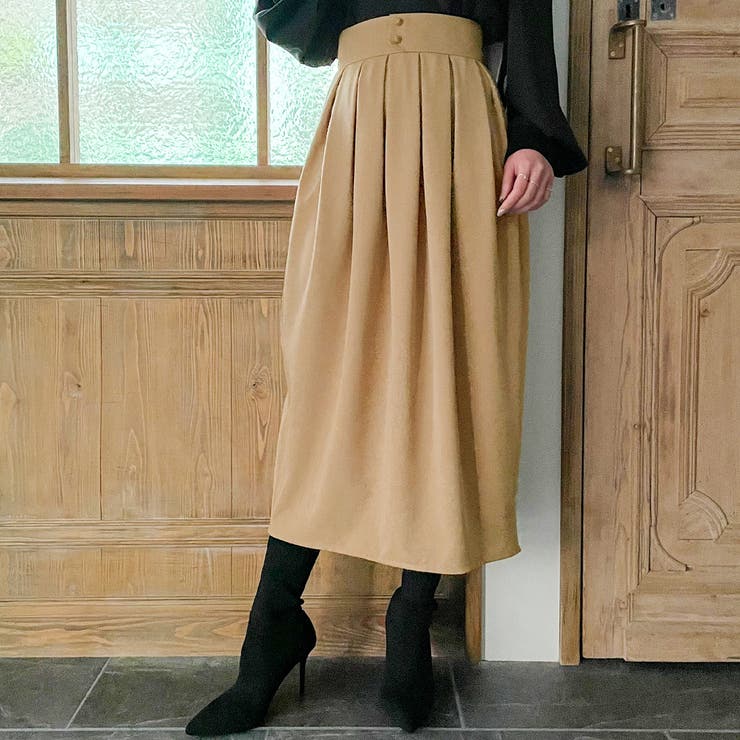 くるみボタンハイウエストバルーンスカート[品番：AMTW0003063