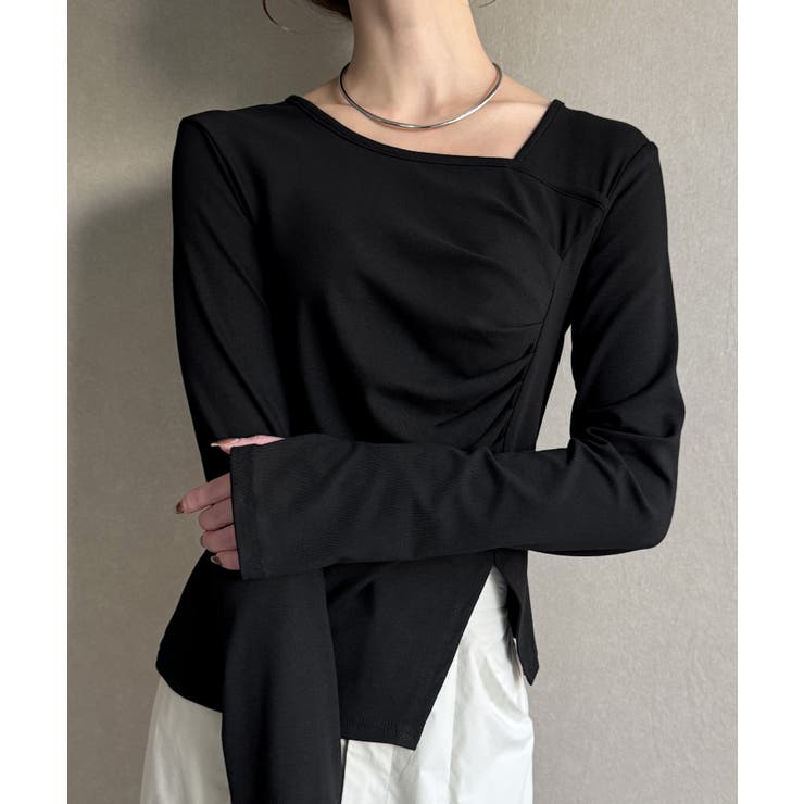 アシメネックドレープカットソー | JUNOAH | 詳細画像1 