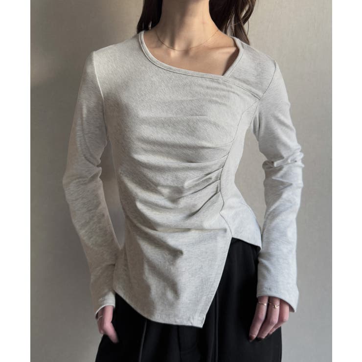 杢グレー | アシメネックドレープカットソー | JUNOAH