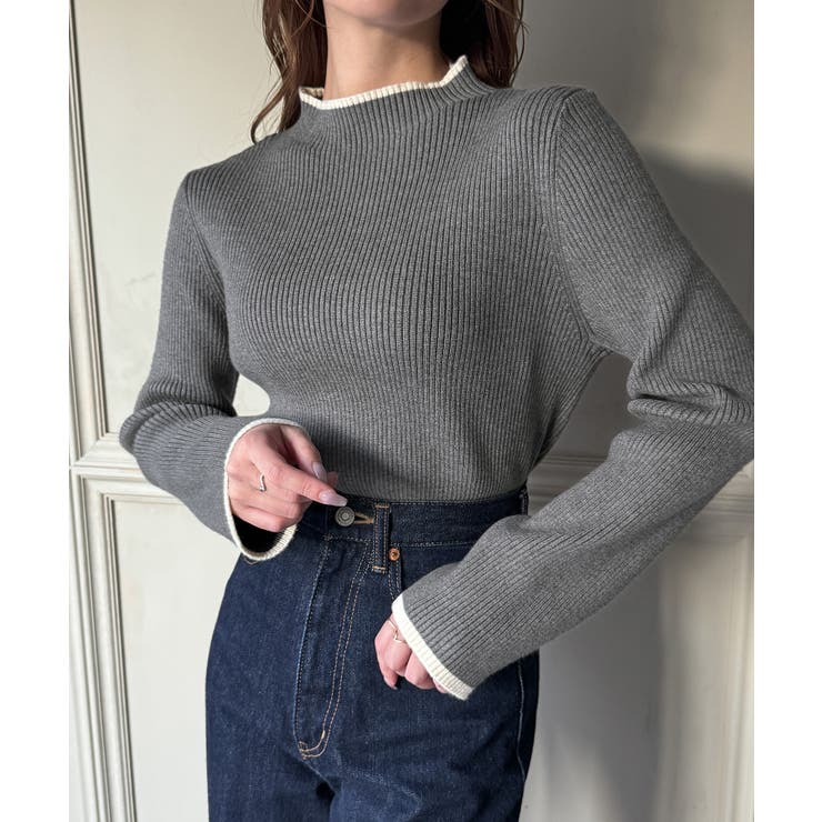 配色ラインボトルネックリブニット[品番：AMTW0011213]｜JUNOAH