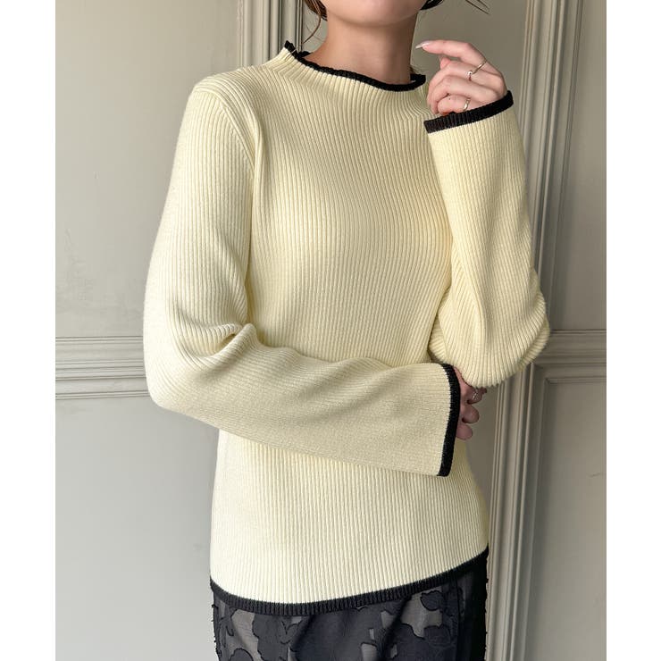 配色ラインボトルネックリブニット[品番：AMTW0011213]｜JUNOAH