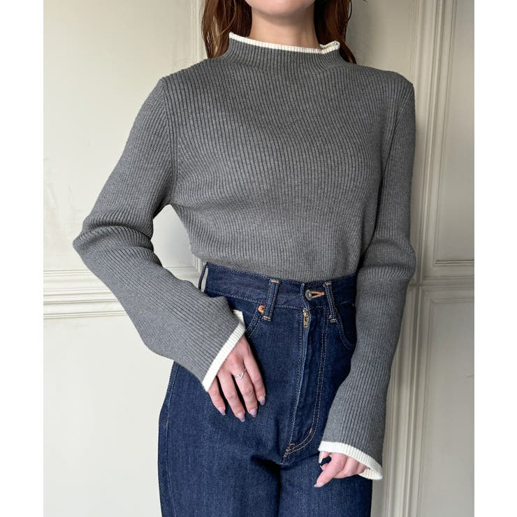 配色ラインボトルネックリブニット[品番：AMTW0011213]｜JUNOAH