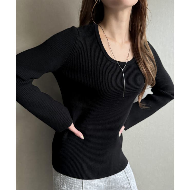 ブラック | 2wayネックリブニット | JUNOAH