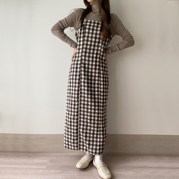 No.847 FILA 秋色キャメルのチェックプリーツワンピース☆XL☆ PINKY & DIANNE ◇ランダムドットプリーツワンピース キャメル5