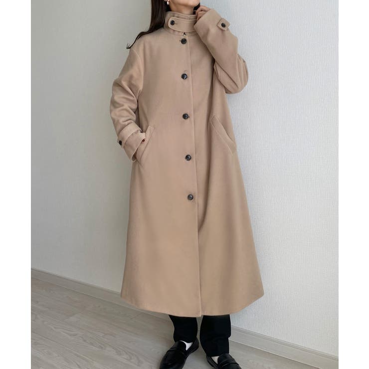 callautia 千鳥チェックスタンドカラーロングコート[品番