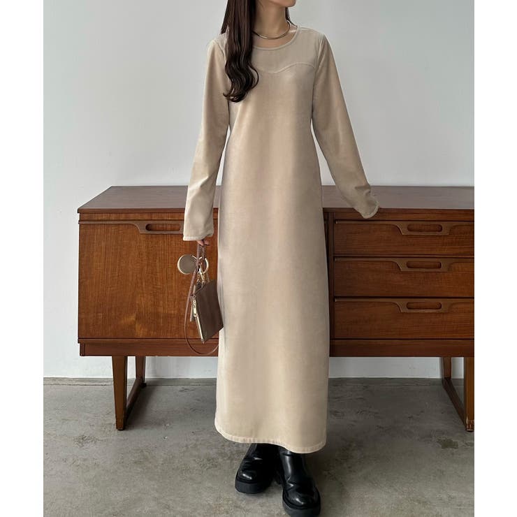 callautia バックリボンIラインベロアワンピース[品番