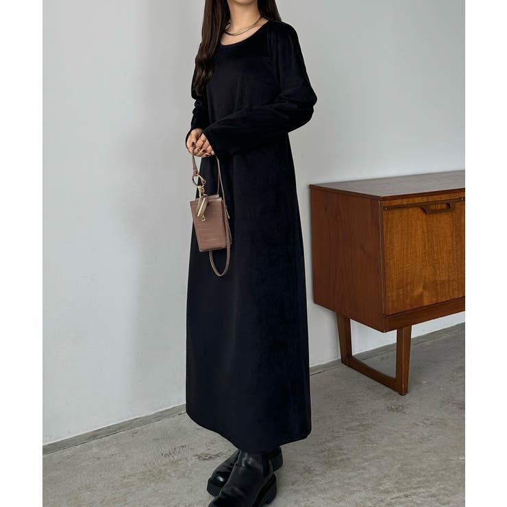 callautia バックリボンIラインベロアワンピース[品番