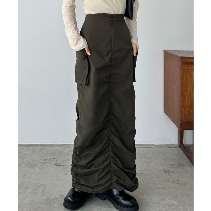 カーキ | callautia ギャザーナイロンスカート | JUNOAH