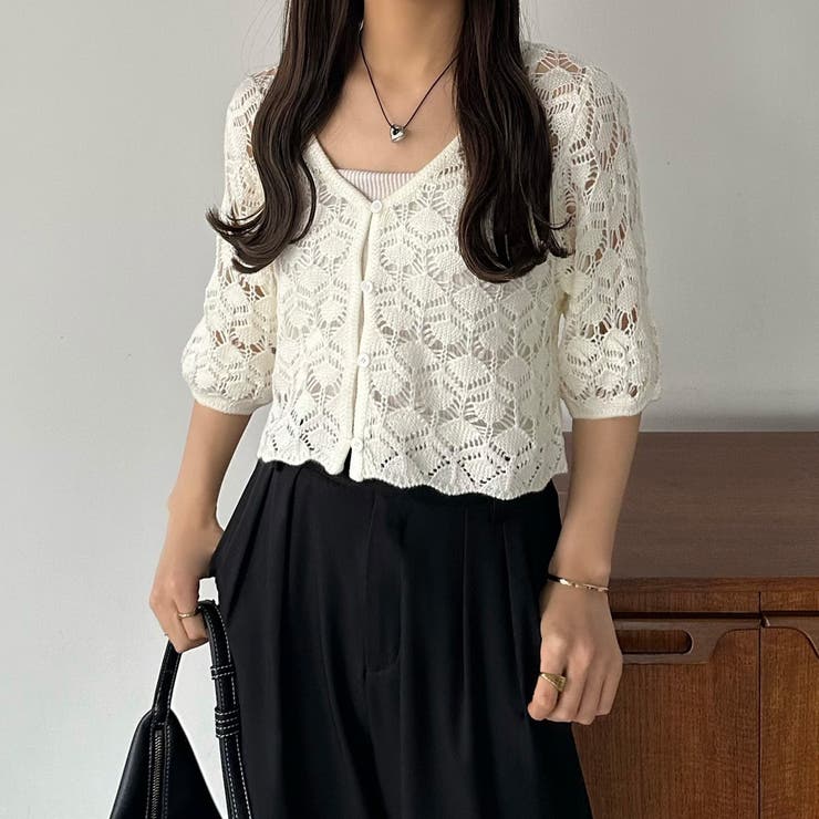 callautia 半袖クロシェニット | JUNOAH | 詳細画像2 