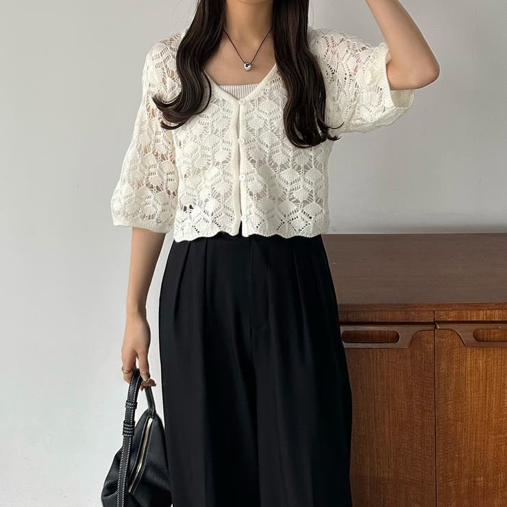 callautia 半袖クロシェニット | JUNOAH | 詳細画像3 