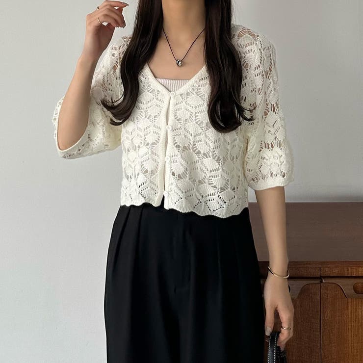 callautia 半袖クロシェニット | JUNOAH | 詳細画像4 