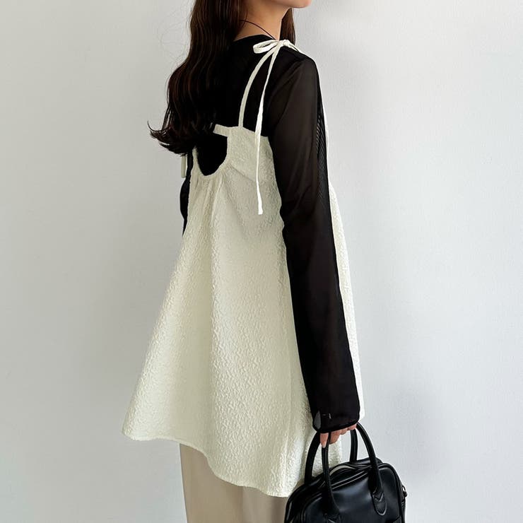 アイボリー | callautia 肩リボンジャガードキャミソール | JUNOAH