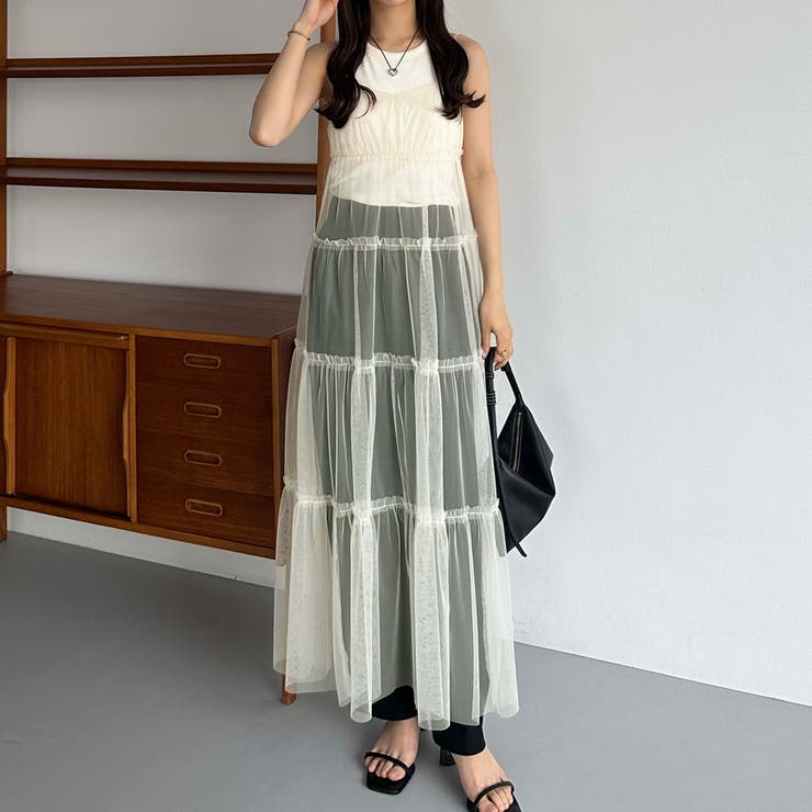 callautia チュールフリルティアードキャミワンピース[品番