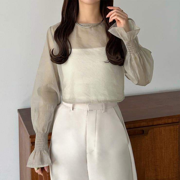 グレージュ | callautia 前後2wayシアーブラウス | JUNOAH