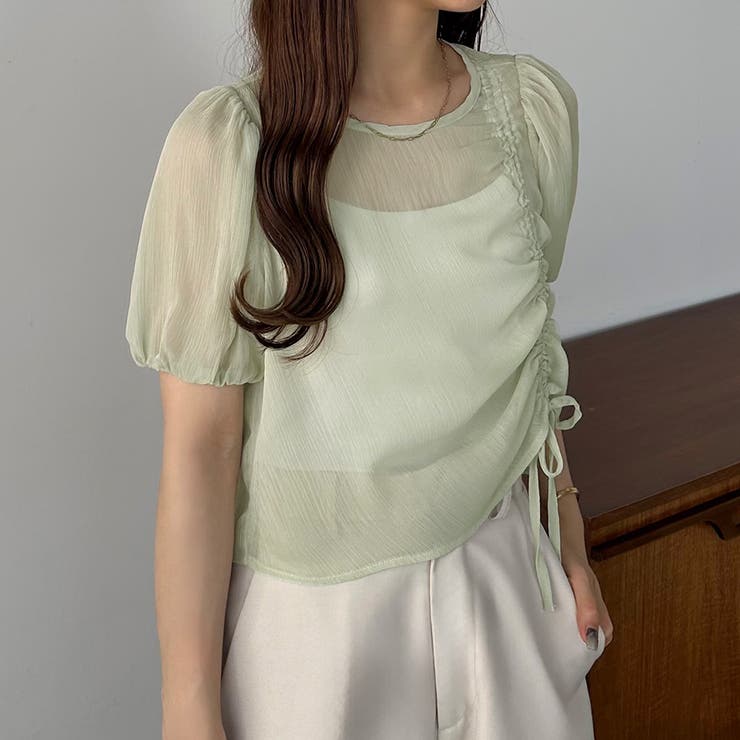 callautia 楊柳ギャザーショートトップス | JUNOAH | 詳細画像10 