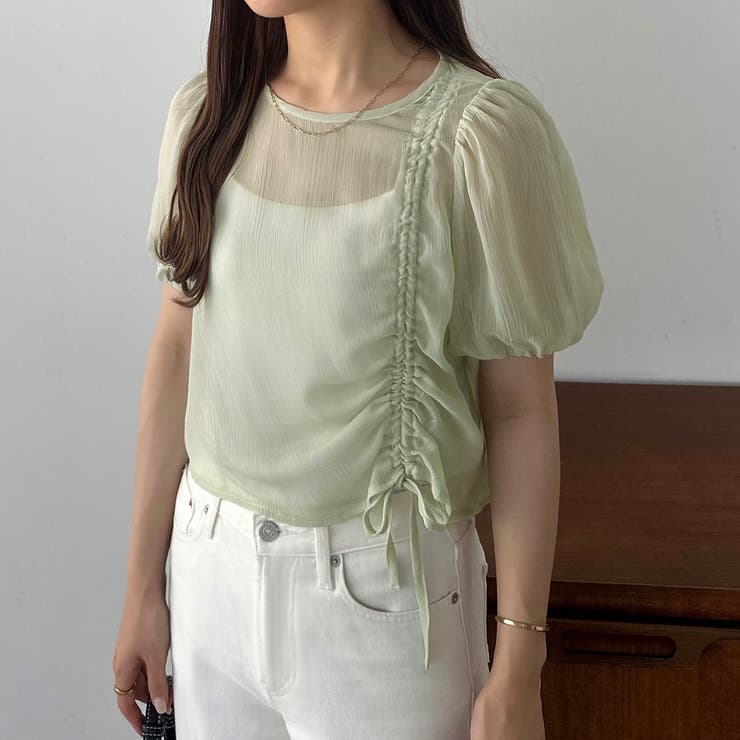 callautia 楊柳ギャザーショートトップス | JUNOAH | 詳細画像11 