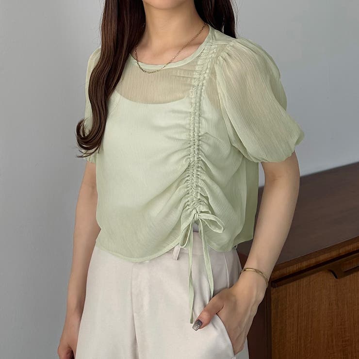 ミント | callautia 楊柳ギャザーショートトップス | JUNOAH