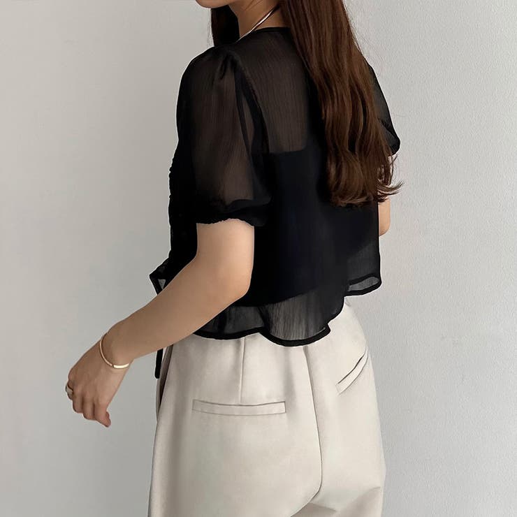 callautia 楊柳ギャザーショートトップス | JUNOAH | 詳細画像4 