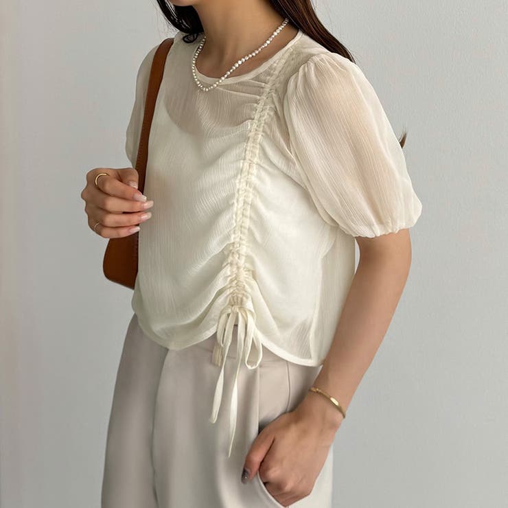 callautia 楊柳ギャザーショートトップス | JUNOAH | 詳細画像6 