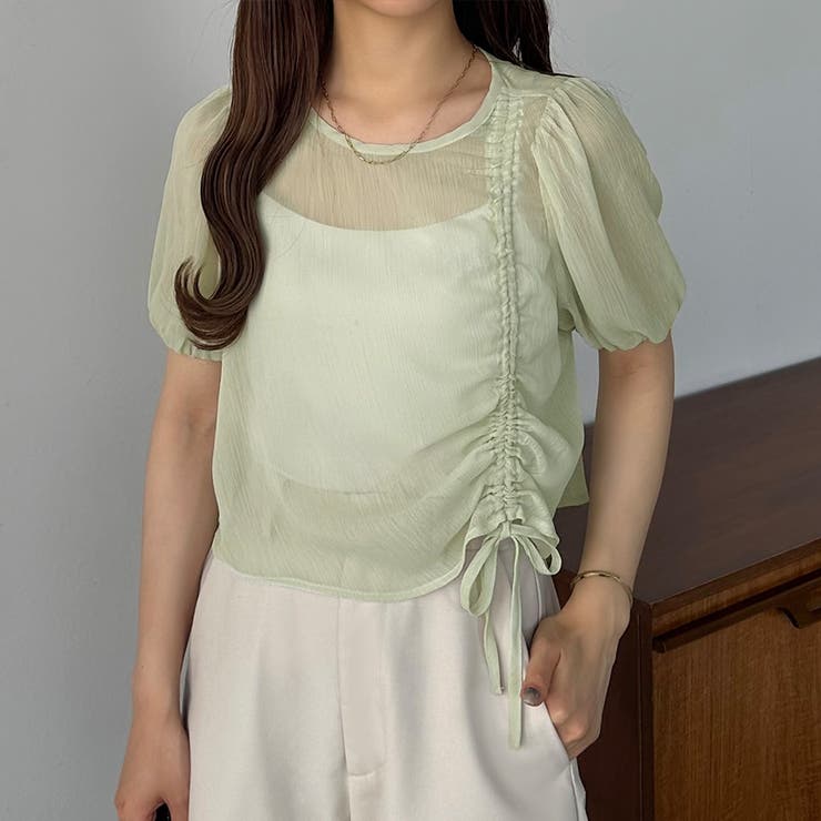 callautia 楊柳ギャザーショートトップス | JUNOAH | 詳細画像9 