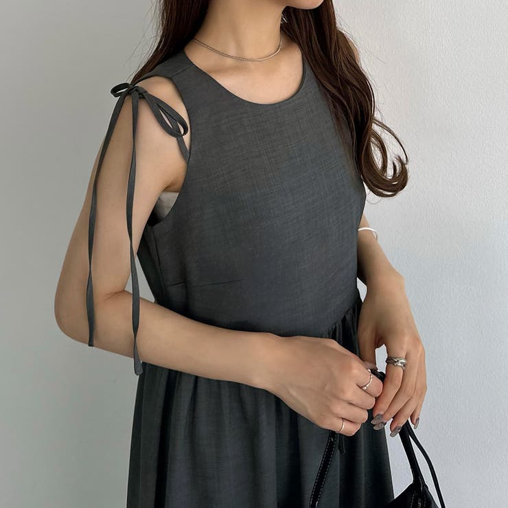 callautia ショルダーリボンノースリーブフレアワンピース | JUNOAH | 詳細画像10 