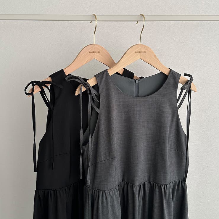 callautia ショルダーリボンノースリーブフレアワンピース | JUNOAH | 詳細画像14 