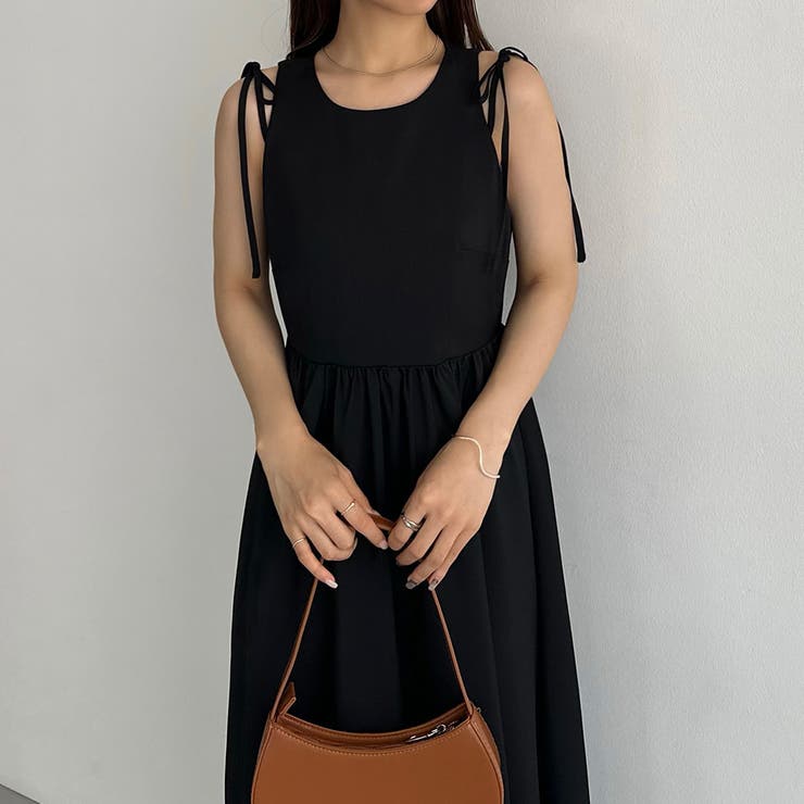 callautia ショルダーリボンノースリーブフレアワンピース | JUNOAH | 詳細画像2 