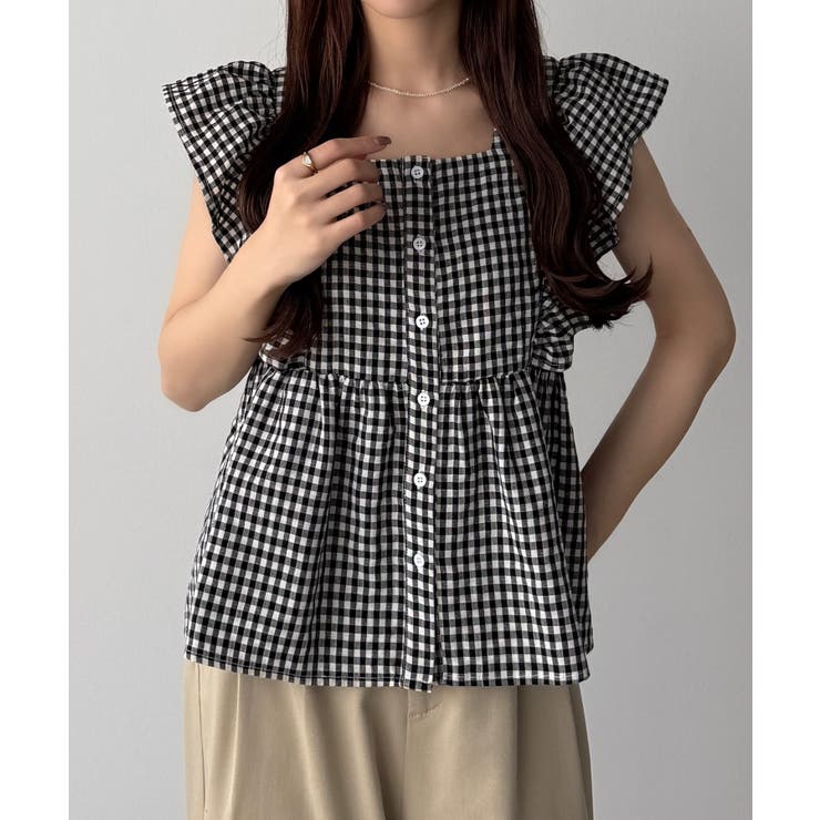 Bブラック | callautia フリルノースリーブブラウス | JUNOAH