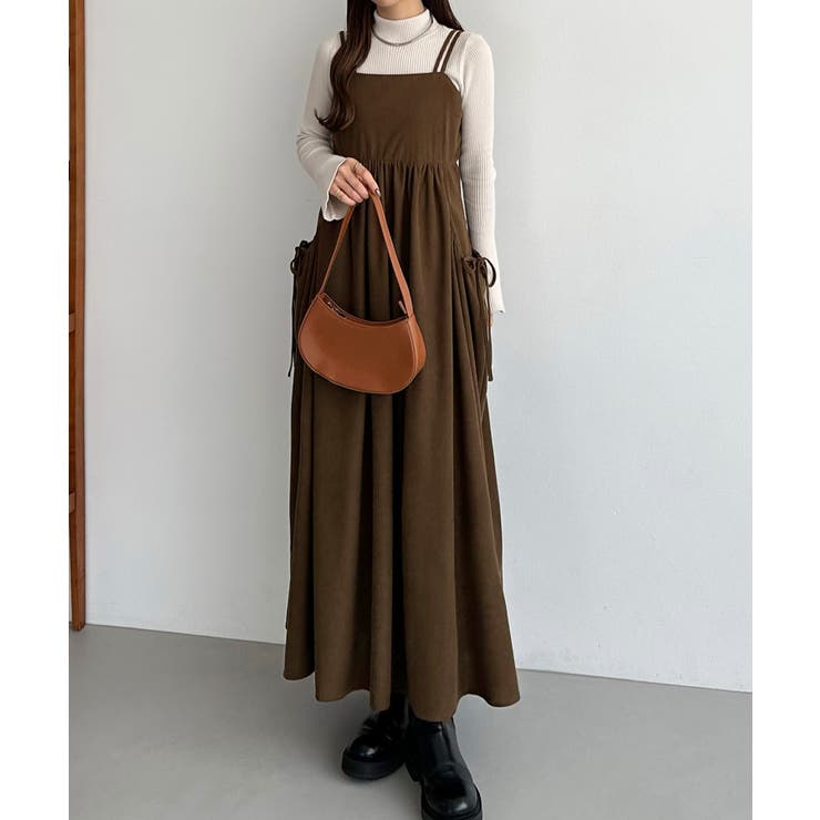 callautia 薄手コーデュロイドロストデザインフレアキャミ