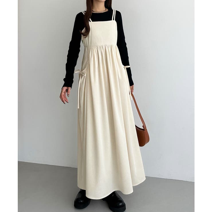callautia 薄手コーデュロイドロストデザインフレアキャミ