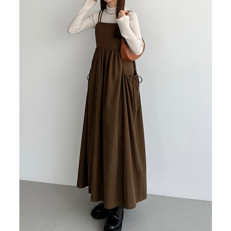callautia 薄手コーデュロイドロストデザインフレアキャミ