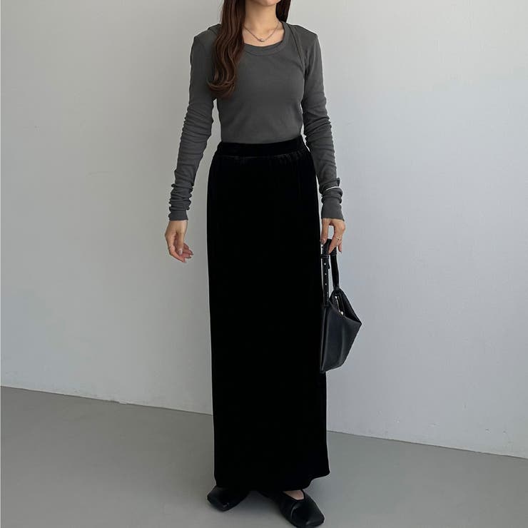 callautia ベロアロングIラインスカート | JUNOAH | 詳細画像2 