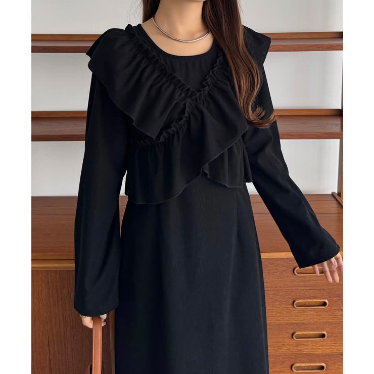callautia クロスフリルコーデュロイワンピース[品番