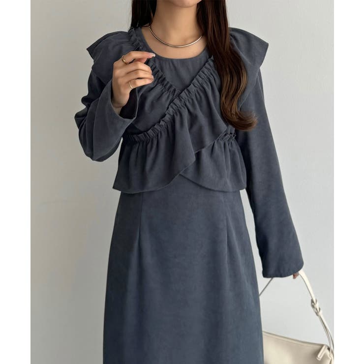 callautia クロスフリルコーデュロイワンピース[品番