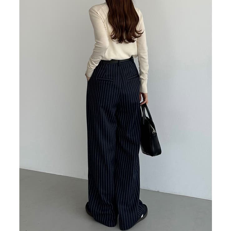 callautia 裏起毛ストライプタックスラックス | JUNOAH | 詳細画像10 