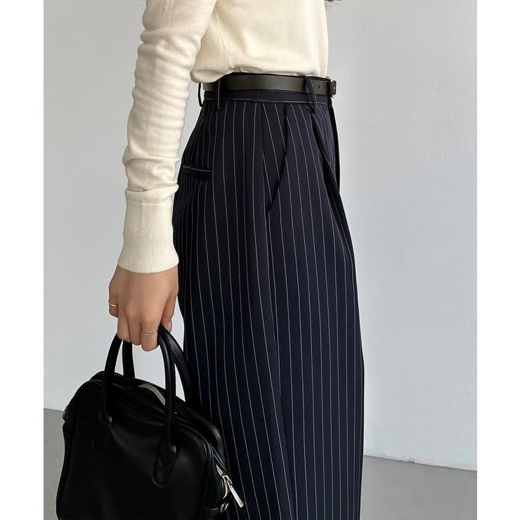 callautia 裏起毛ストライプタックスラックス | JUNOAH | 詳細画像11 