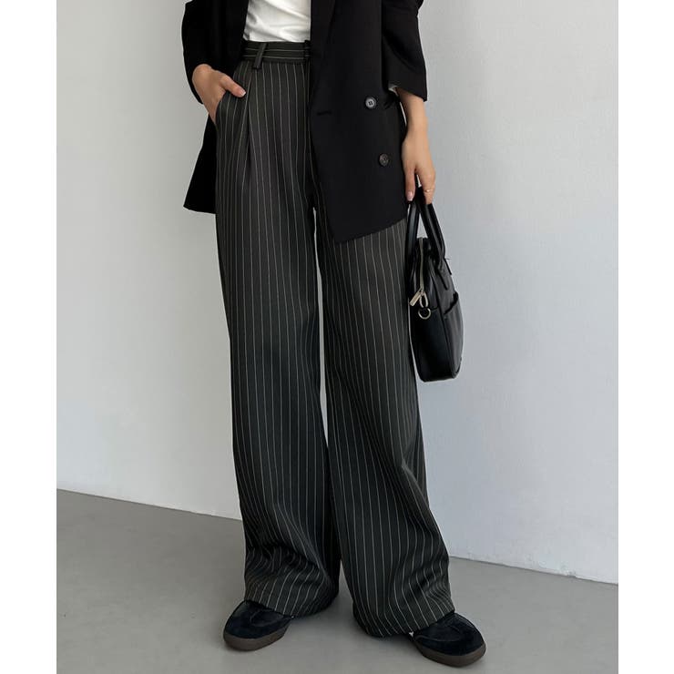 チャコール | callautia 裏起毛ストライプタックスラックス | JUNOAH