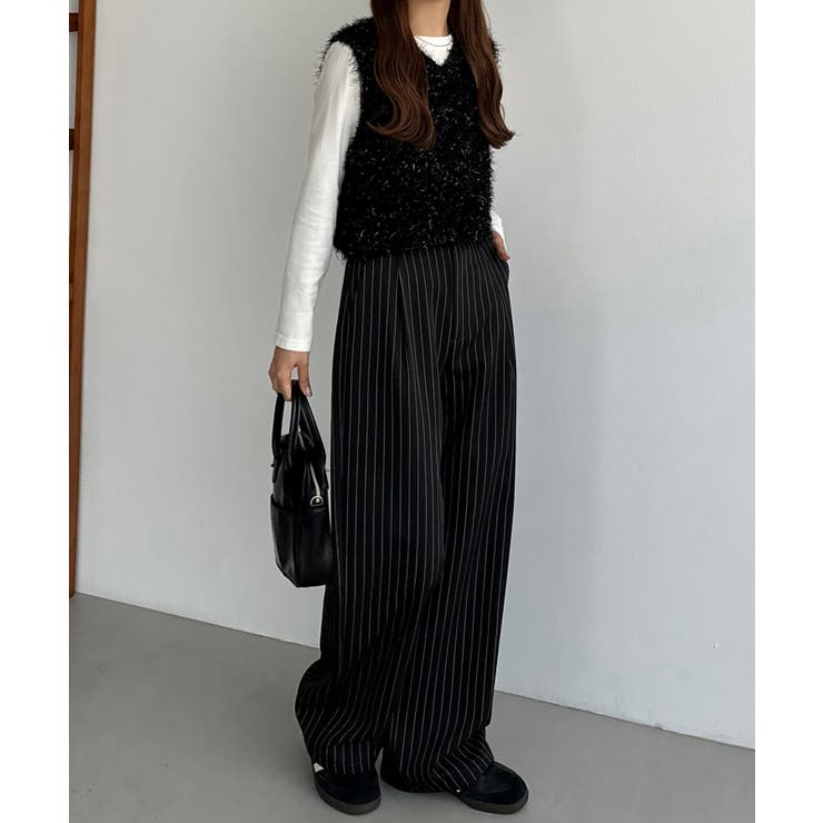 callautia 裏起毛ストライプタックスラックス | JUNOAH | 詳細画像3 