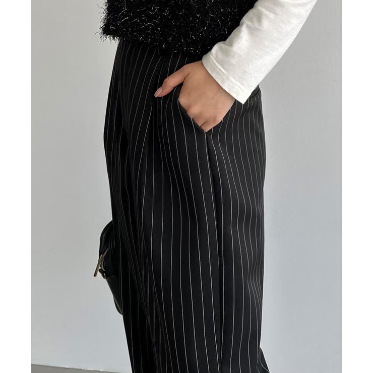 callautia 裏起毛ストライプタックスラックス | JUNOAH | 詳細画像4 