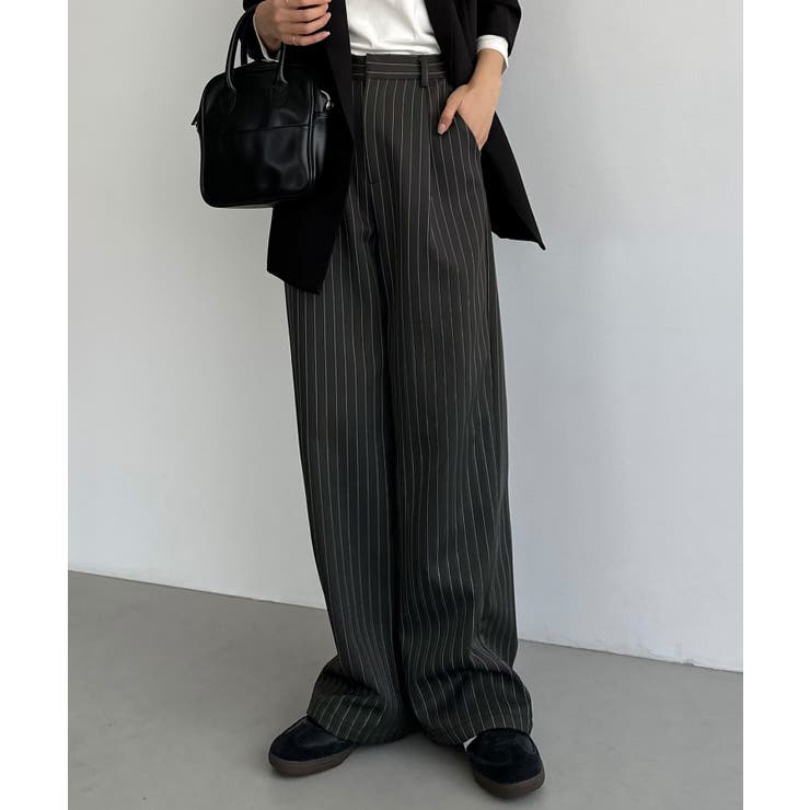 callautia 裏起毛ストライプタックスラックス | JUNOAH | 詳細画像5 