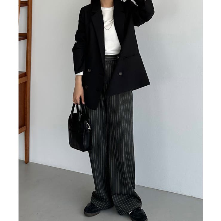 callautia 裏起毛ストライプタックスラックス | JUNOAH | 詳細画像6 