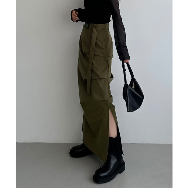 callautia ベルト付きサイドタックデザインスカート[品番