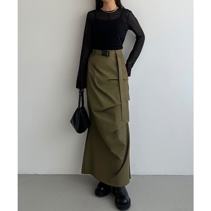 callautia ベルト付きサイドタックデザインスカート[品番