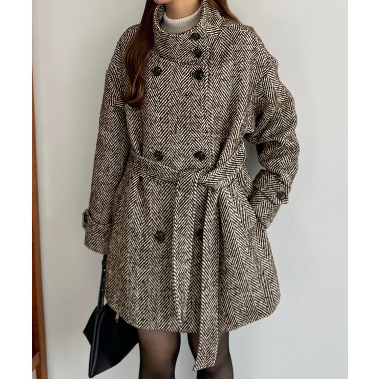 callautia スタンドカラーヘリンボーンミドルコート[品番：AMTW0011639