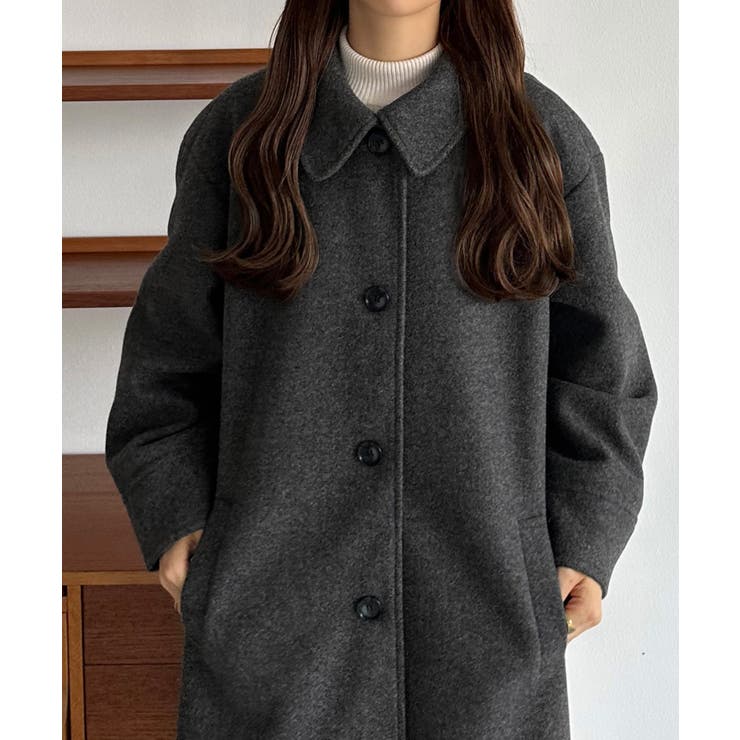 ダークグレー | callautia コクーンスリーブステンカラーロングコート | JUNOAH