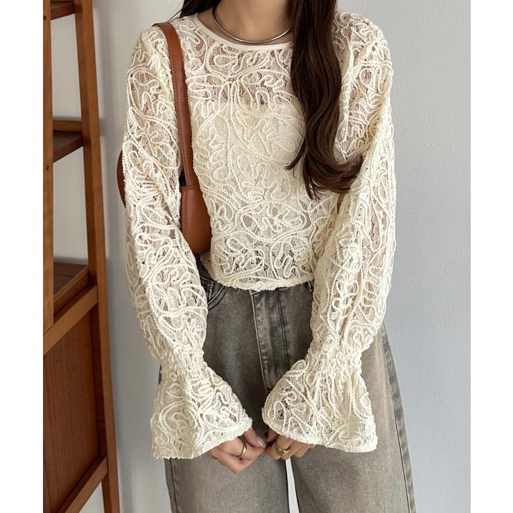 アイボリー | callautia 前後2wayシアーレースブラウス | JUNOAH